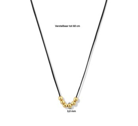 Zwart Katoenen Collier 14k Gouden Bolletjes | Lengte 60 cm