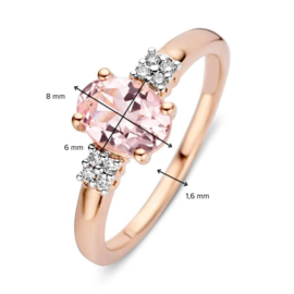 Excellent Jewelry Roségouden Ring met Morganiet en Briljant Kopstuk