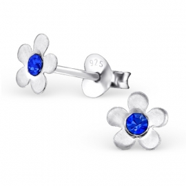 Bloemen Oorbellen + Strass steentje blauw