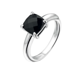 Zilveren Ring met Vierkante Zwarte Onyx Steen / Ringmaat 17,5mm