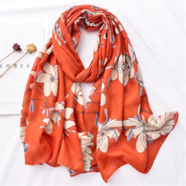 Fleurige Oranje Sjaal met Bloemen M1574