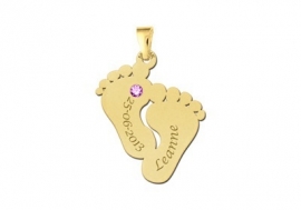 Gouden Voetjes Hanger + Geboortesteen en Naam en Datum Names4ever