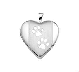 Afsluitbaar Hartvormig Foto Medaillon van Zilver met Hondenpootjes