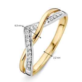 Excellent Jewelry Geelgouden Ring met Witgouden V-vorm