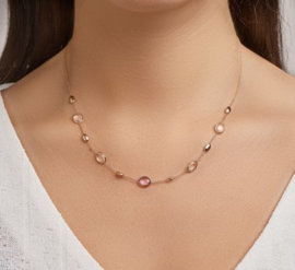 Roségouden Anker Collier met Paarse Amethist en Roze Kwarts