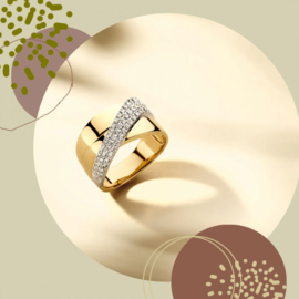 Excellent Jewelry Brede Bicolor Ring met Kleurloze Diamanten