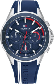Tommy Hilfiger Zilverkleurig Heren Horloge met Blauwe Decoraties