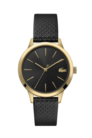 Lacoste Goudkleurig 12.12 Dames Horloge met Zwart Leder