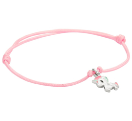 Gevlochten Roze Armband met Zilveren Eenhoorn Hanger