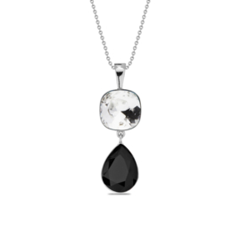 Midnight Tear Zilveren Ketting met Witte Glaskristallen