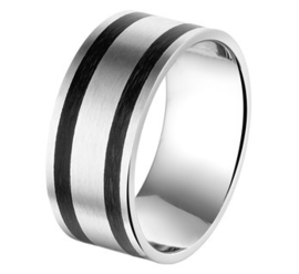 Edelstalen Heren Ring met Dubbele Carbon Strook - Graveer Ring