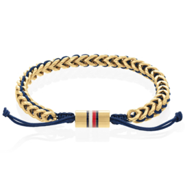 Tommy Hilfiger Goudkleurig met Blauw Gevlochten Heren Armband TJ2790512