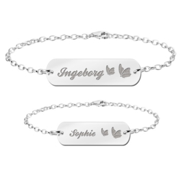 Zilveren Moeder Dochter Graveer Armbandjes Set met Vlinders - Names4ever