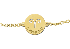 Gouden Armband met Ronde Ram Sterrenbeeld Naamhanger > Names4ever