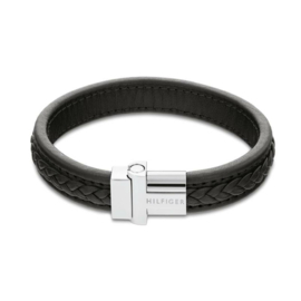 Tommy Hilfiger Zwart Leren Heren Armband met Vlechtmotief TJ2790375