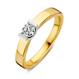 Excellent Jewelry Vlakke Gouden Ring met Kleurloze 0,30 crt. Briljant