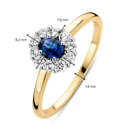 Excellent Jewelry Geelgouden Ring met 0,24 crt. Saffier Diamant