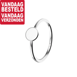 Zilveren Ring met Rond Plaatje en Rhodium / Maat 17,2