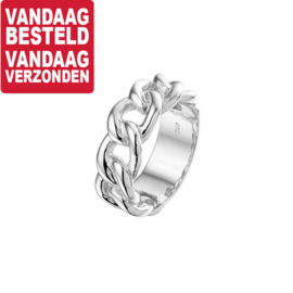 Glanzende Schakelring van Gerhodineerd Zilver / Maat 19