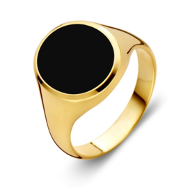 Excellent Jewelry Geelgouden Zegelring met Zwarte Onyx Steen