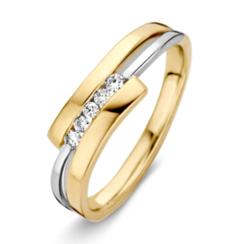 Excellent Jewelry Bicolor Ring met Witgouden Lijn en Diamanten