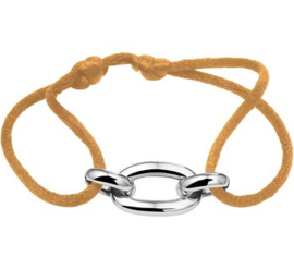 Armband Satijn Caramel met Zilveren Schakels