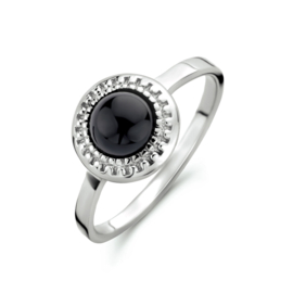 Ring van Zilver met Zwart Onyx Kopstuk en Zirkonia's