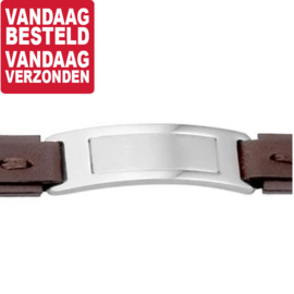 Heren Armband van Bruin Leer met Bruin Stiksel | 19 - 21cm