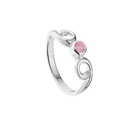 Zilveren Ring met Ronde Uiteinden voor Kinderen met Roze Zirkonia