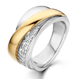 Excellent Jewelry Zilveren Ring met Zirkonia’s en Overlappende Gouden Strook