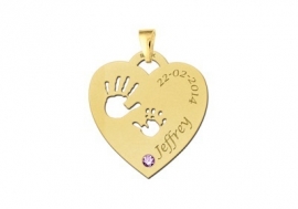 Gouden Handjes Hart Hanger + Geboortesteen en Graveer Tekst Names4ever