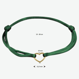 Groen Satijnen Armband met Gouden Hartje