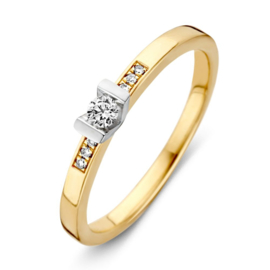 Excellent Jewelry Bicolor Ring met V-vormig Diamant Kopstuk