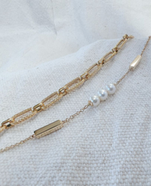 Excellent Jewelry Gouden Dames Armband met Bars en Parels