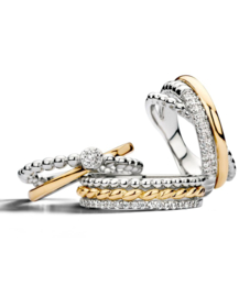 Excellent Jewelry Gevlochten Bicolor Ring met Zirkonia Rand
