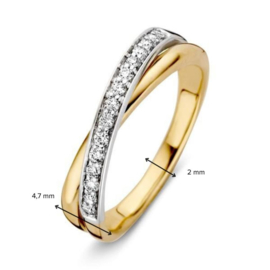 Excellent Jewelry Slanke Bicolor Ring met Overlappende Zirkonia Strook