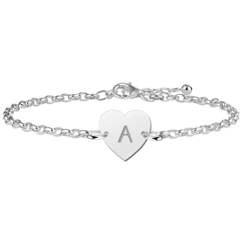 Zilveren Armband met Hartvormige Letterhanger > Names4ever