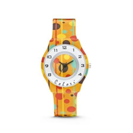 Geel Horloge voor Kids met Kleurrijke Stippen van Colori Junior