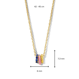 Excellent Jewelry Gouden Dames Collier met Multicolor Saffier en Diamant