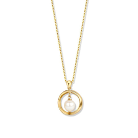 Excellent Jewelry Geelgouden Collier met Cirkel en Parel Hanger