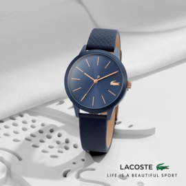 Lacoste Donkerblauw 12.12 Dames Horloge met Zwart Leder