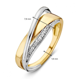 Excellent Jewelry Geelgouden Dames Ring met Witgoud en Zirkonia’s