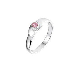 Bolle Zilveren Ring voor Kinderen met Roze Strass steen