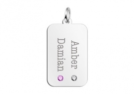 Zilveren Dog Tag met Twee Geboortestenen en Namen Names4ever