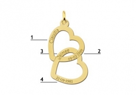 Kerst Sieraden | Dubbel Hart Hanger van Goud + Graveer Namen