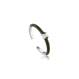 Ania Haie Bright Future Zilveren Ring met Groene Emaille en Zirkonia