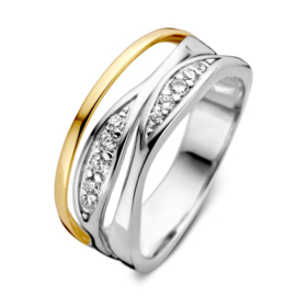 Excellent Jewelry Zilveren Dames Ring met Zirkonia’s en Gouden Strook