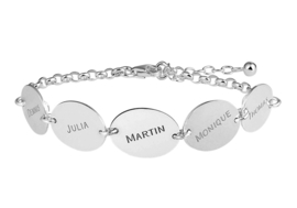 Names4ever Zilveren Armband met Vijf Ovaaltjes met Naam ZNA65