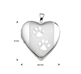 Afsluitbaar Hartvormig Foto Medaillon van Zilver met Hondenpootjes