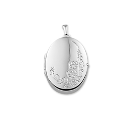 Ovaal Foto Medaillon van Zilver met Decoratief Bloempatroon